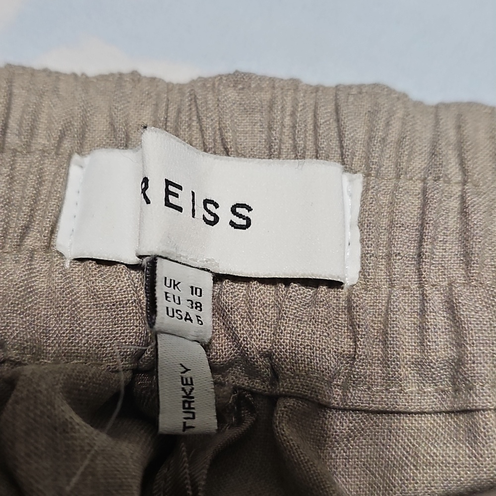 Reiss Beige Tailored Trousers with Subtle Sheen Side Panels Size 6 - Picture 2 of 5